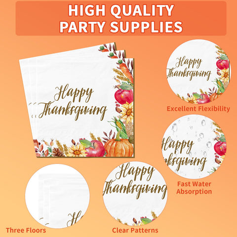 200 Pcs Fall Harvest Party Plates and Napkins - Grencian