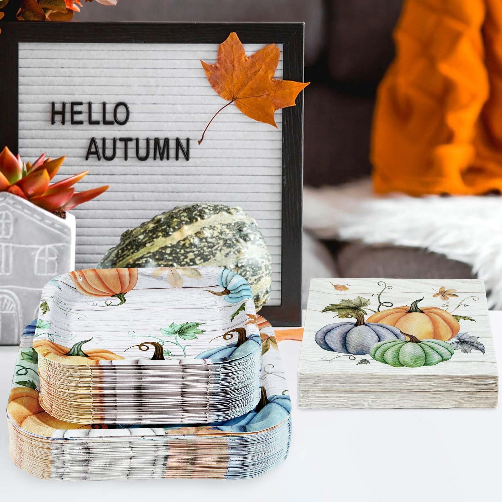 200 Pcs Fall Party Plates and Napkins - Grencian