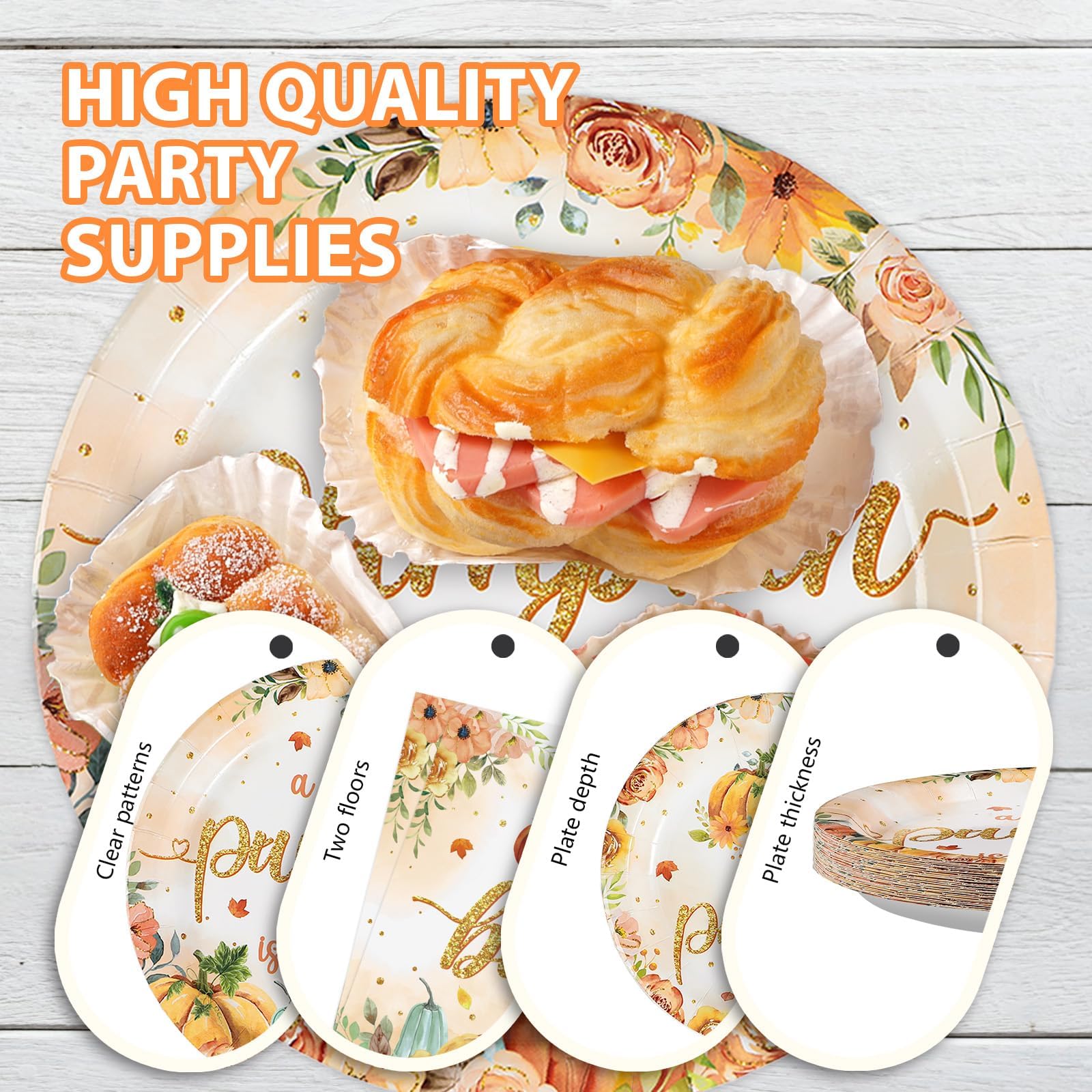 200 Pcs Orange Pumpkin Baby Shower Party Plates and Napkins - Grencian