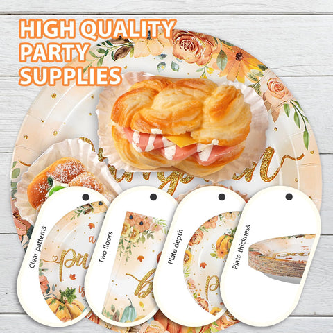 200 Pcs Orange Pumpkin Baby Shower Party Plates and Napkins - Grencian