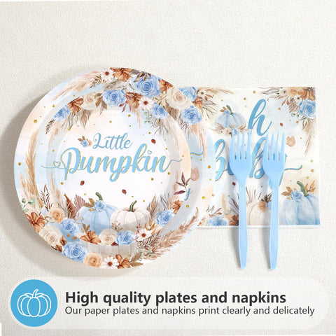 200 Pcs Fall Pumpkin Baby Shower Party Plates and Napkins - Grencian