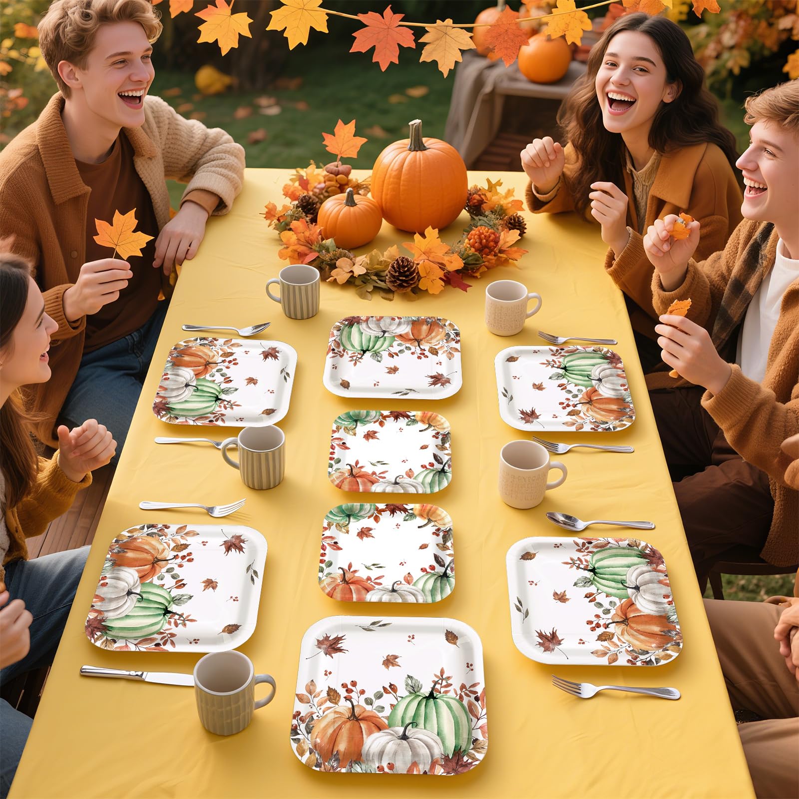 200 Pcs Fall Pumpkin Square Party Plates and Napkins - Grencian