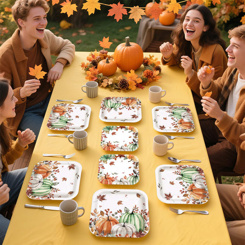 200 Pcs Fall Pumpkin Square Party Plates and Napkins - Grencian