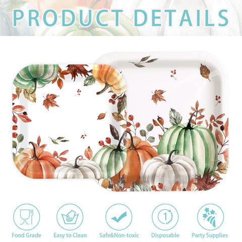 200 Pcs Fall Pumpkin Square Party Plates and Napkins - Grencian
