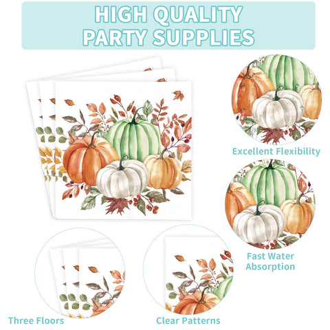 200 Pcs Fall Pumpkin Square Party Plates and Napkins - Grencian
