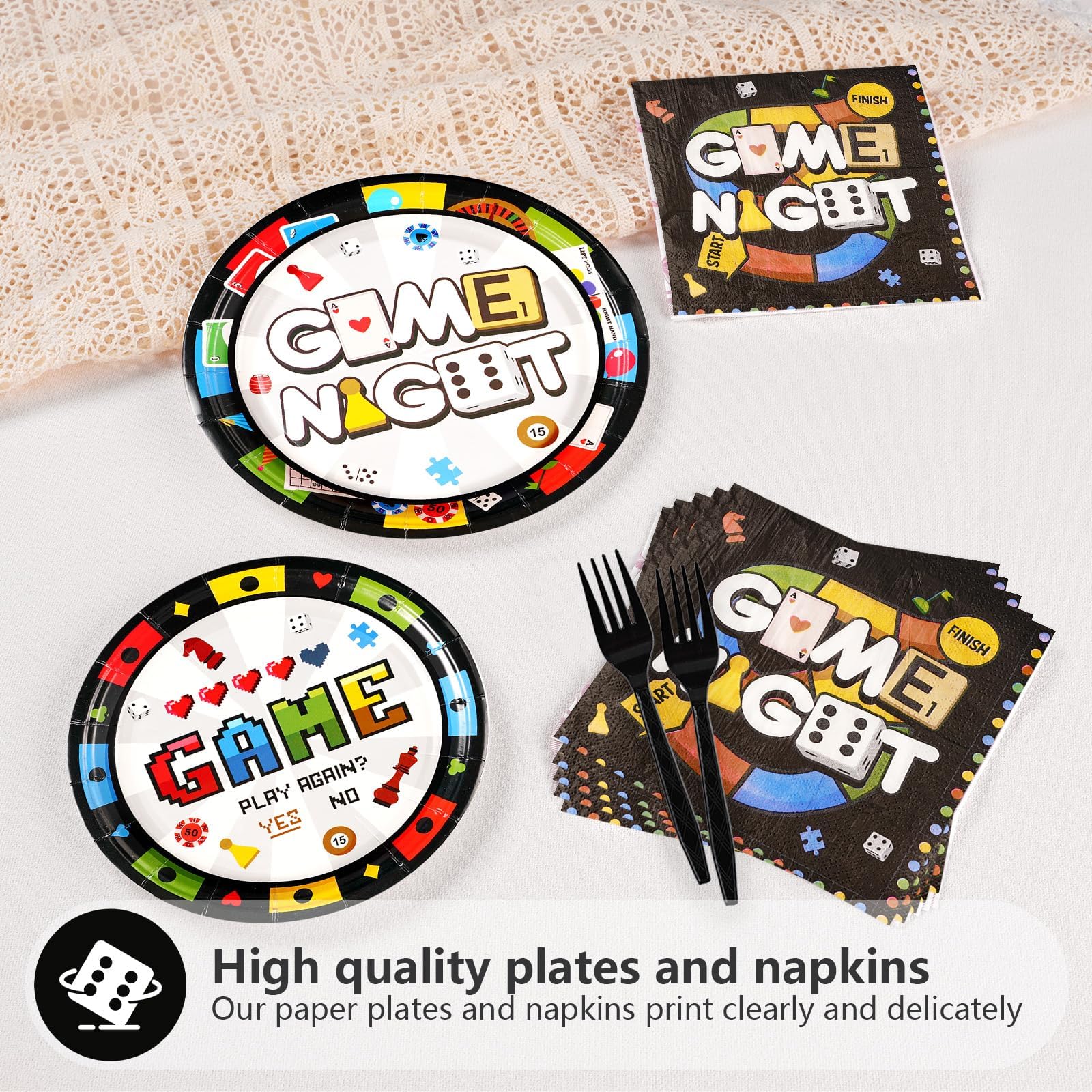200 Pcs Family Game Night Party Plates and Napkins - Grencian