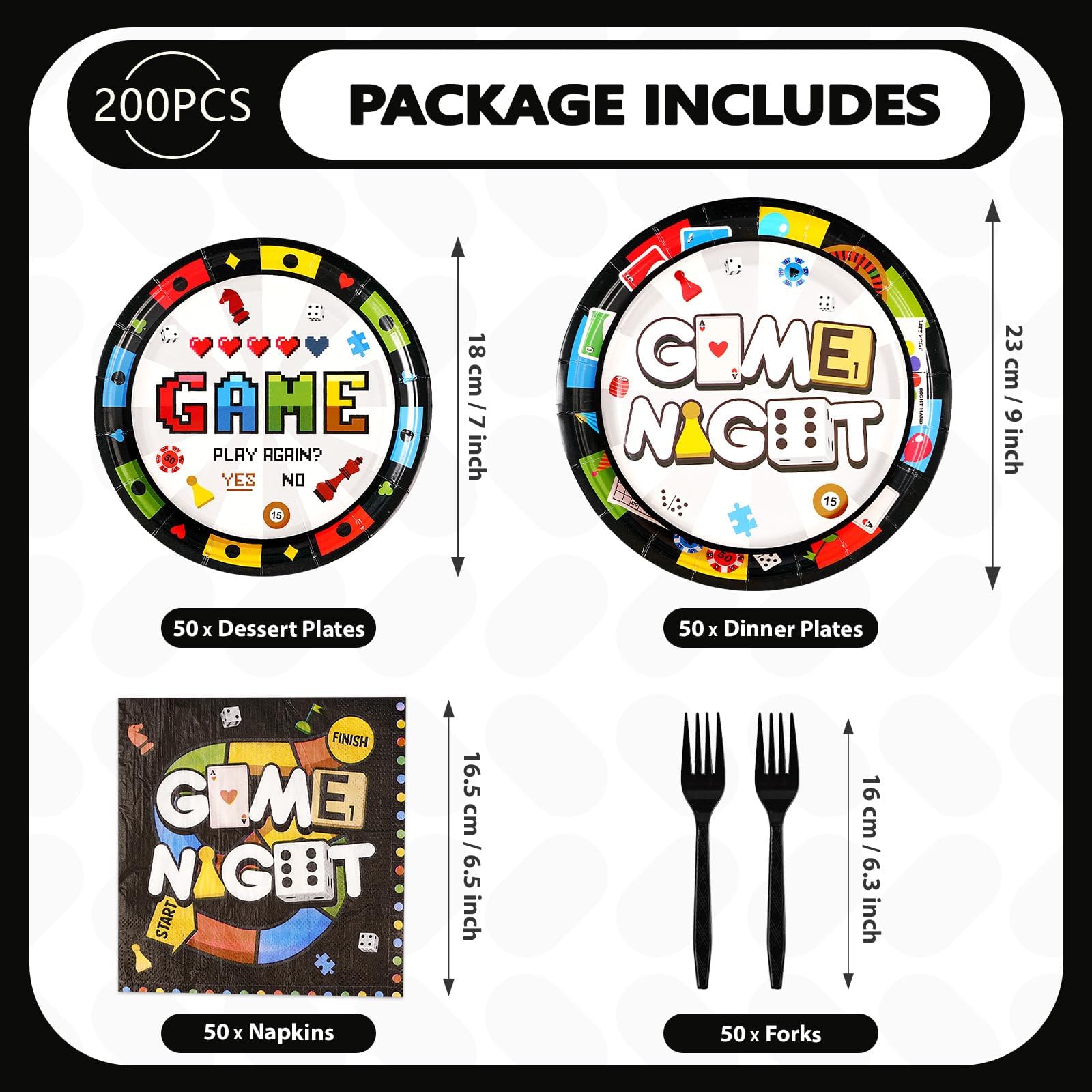 200 Pcs Family Game Night Party Plates and Napkins - Grencian