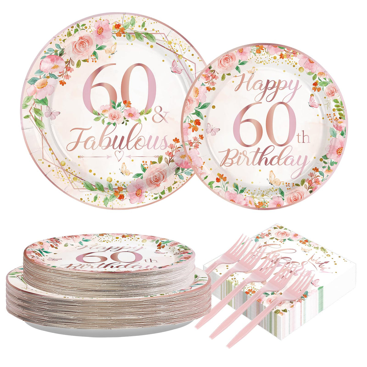 200 assiettes et serviettes à motif floral pour une fête d'anniversaire de 85 ans
