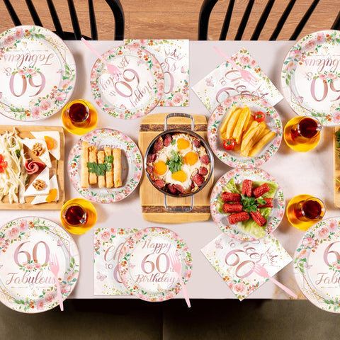 200 assiettes et serviettes à motif floral pour une fête d'anniversaire de 85 ans