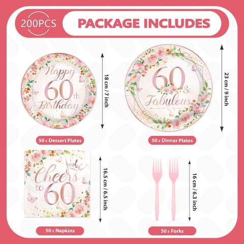 200 assiettes et serviettes à motif floral pour une fête d'anniversaire de 85 ans