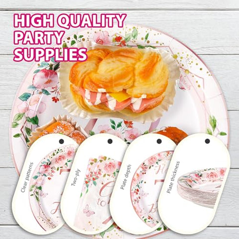 200 Pcs Floral 70th Birthday Party Plates and Napkins - Grencian