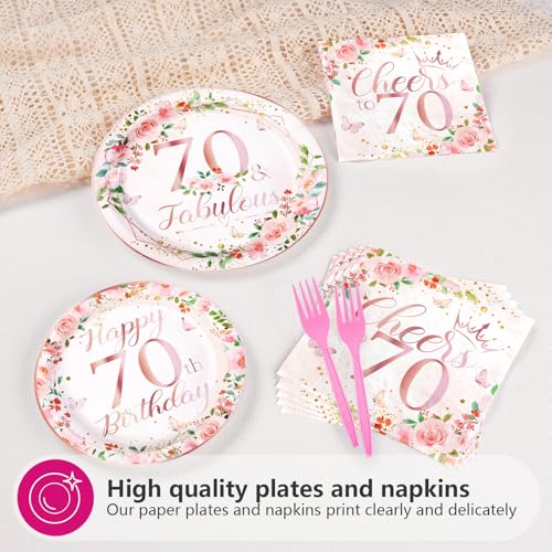 200 Pcs Floral 70th Birthday Party Plates and Napkins - Grencian