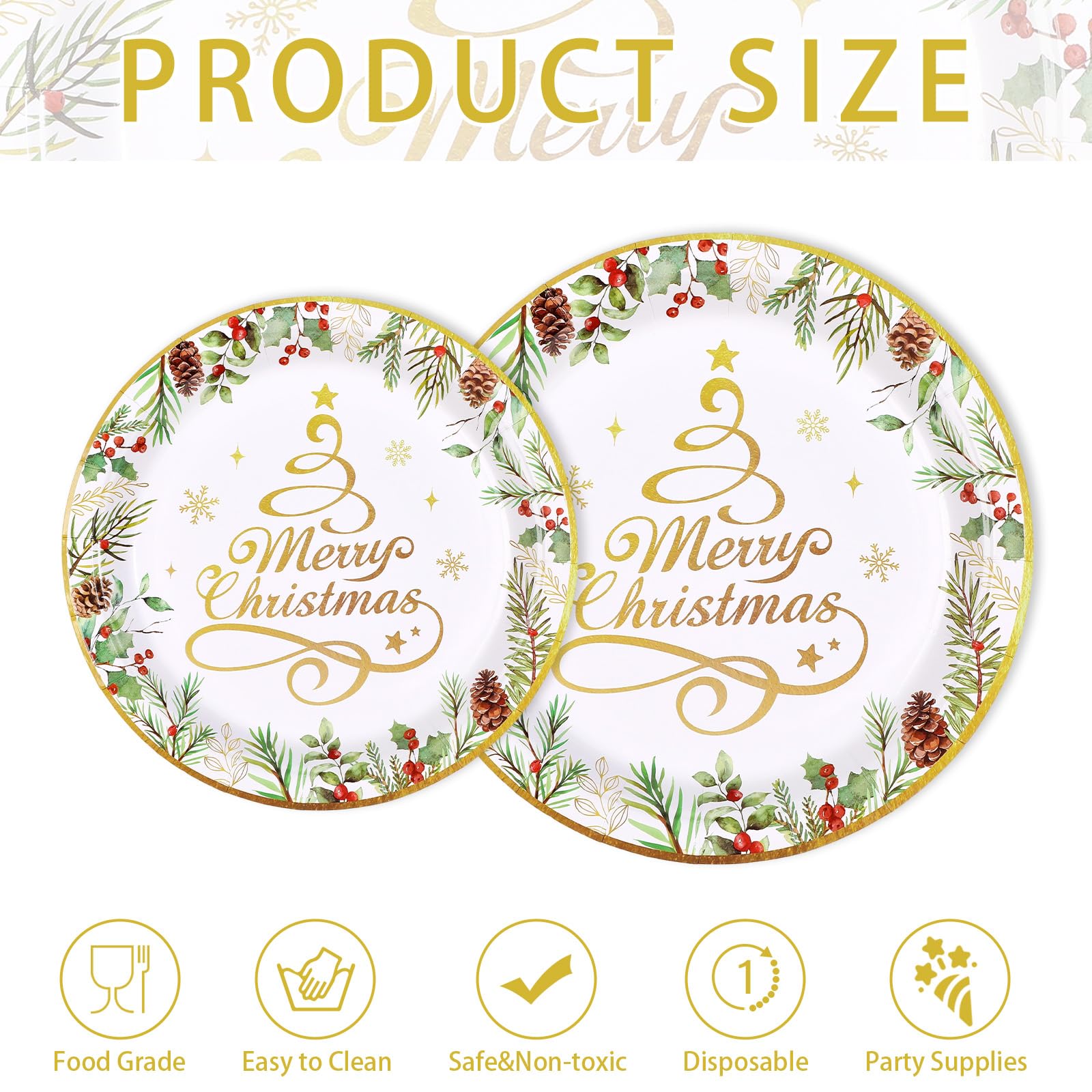 200 Pcs Gold Christmas Tree Party Plates and Napkins - Grencian