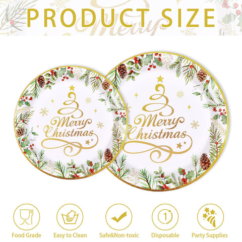 200 Pcs Gold Christmas Tree Party Plates and Napkins - Grencian