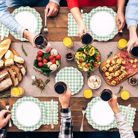 200 Pcs Green Gingham Scalloped Party Plates and Napkins - Grencian