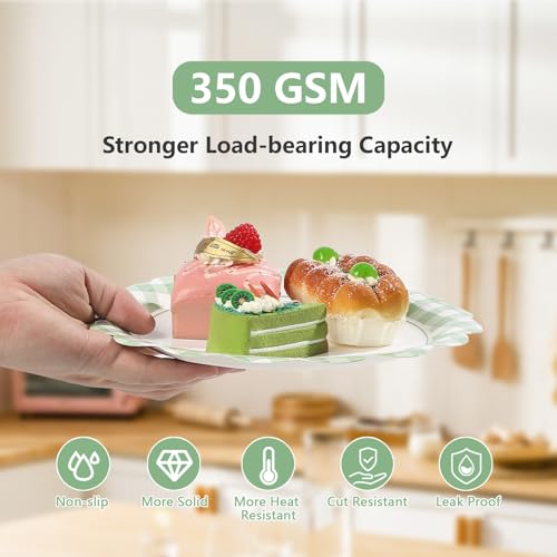 200 Pcs Green Gingham Scalloped Party Plates and Napkins - Grencian