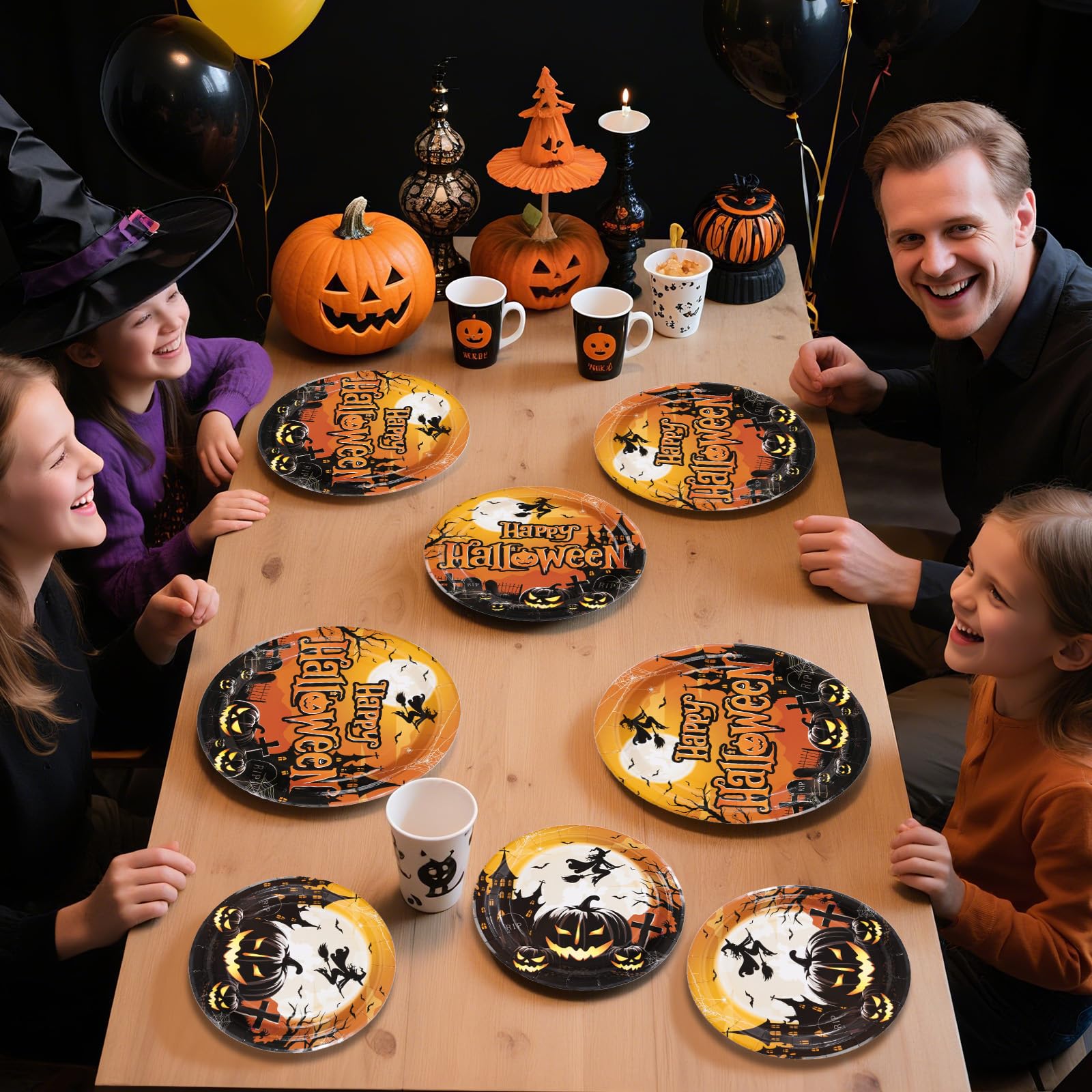 200 Pcs Halloween Evil Pumpkin Party Plates and Napkins - Grencian