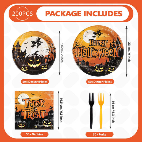 200 Pcs Halloween Evil Pumpkin Party Plates and Napkins - Grencian