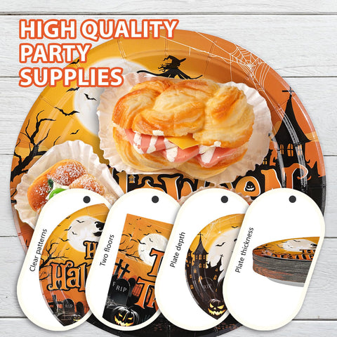 200 Pcs Halloween Evil Pumpkin Party Plates and Napkins - Grencian