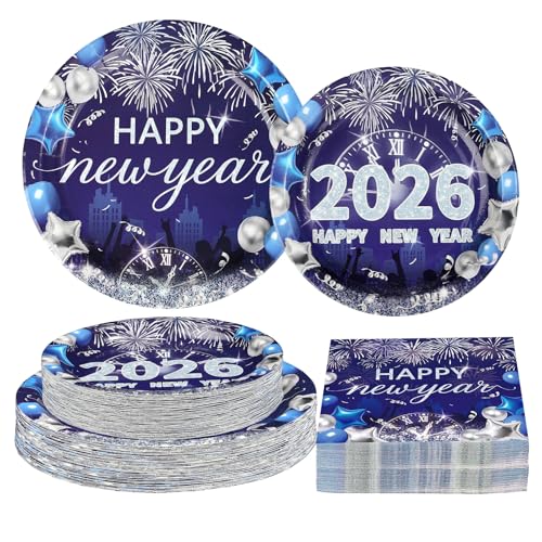 200 Pcs Happy New Year Party Plates and Napkins - Grencian