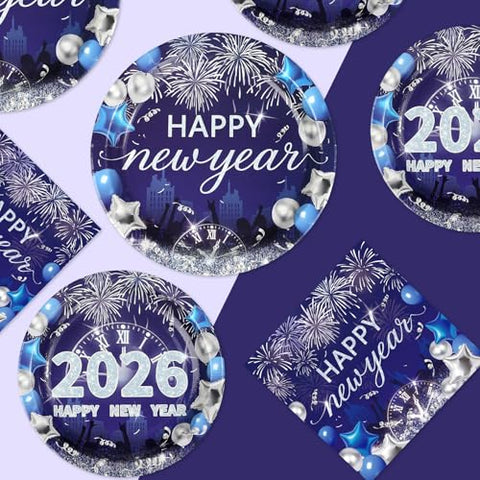 200 Pcs Happy New Year Party Plates and Napkins - Grencian