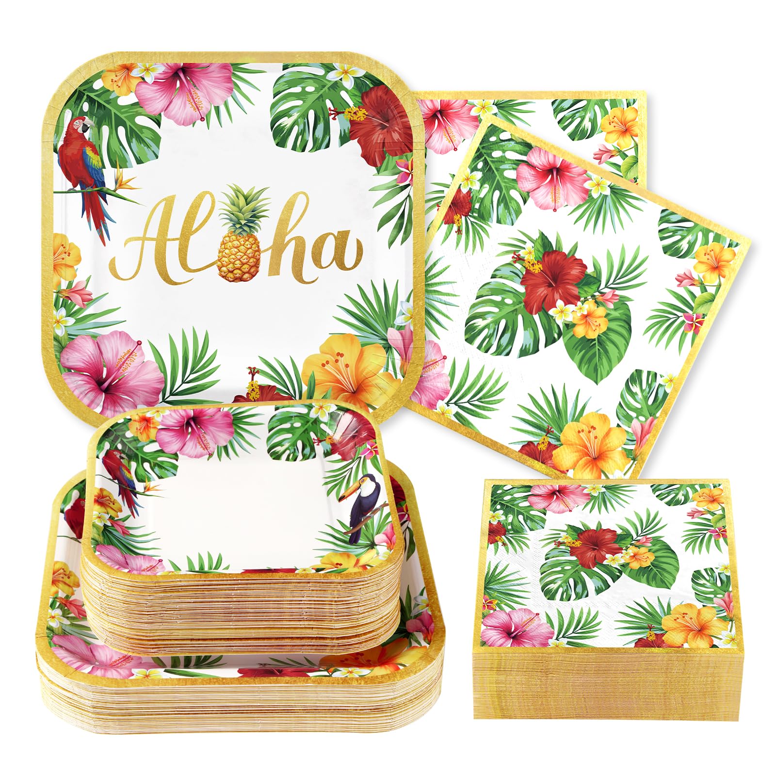 200 Pcs Hawaiian Luau Party Plates and Napkins - Grencian