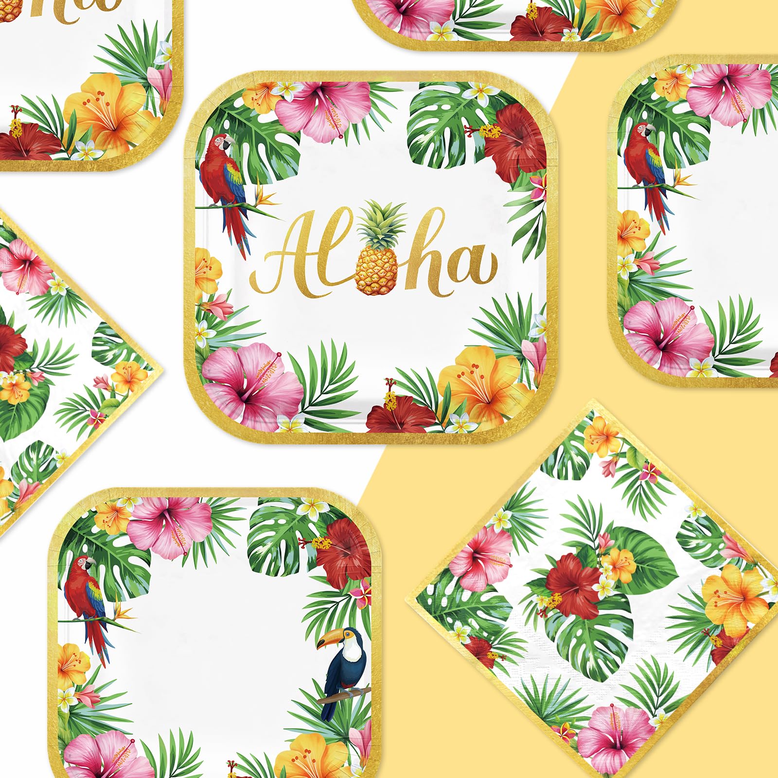 200 Pcs Hawaiian Luau Party Plates and Napkins - Grencian