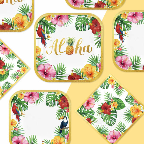 200 Pcs Hawaiian Luau Party Plates and Napkins - Grencian