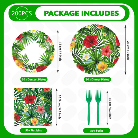 200 Pcs Hawaiian Party Plates and Napkins - Grencian