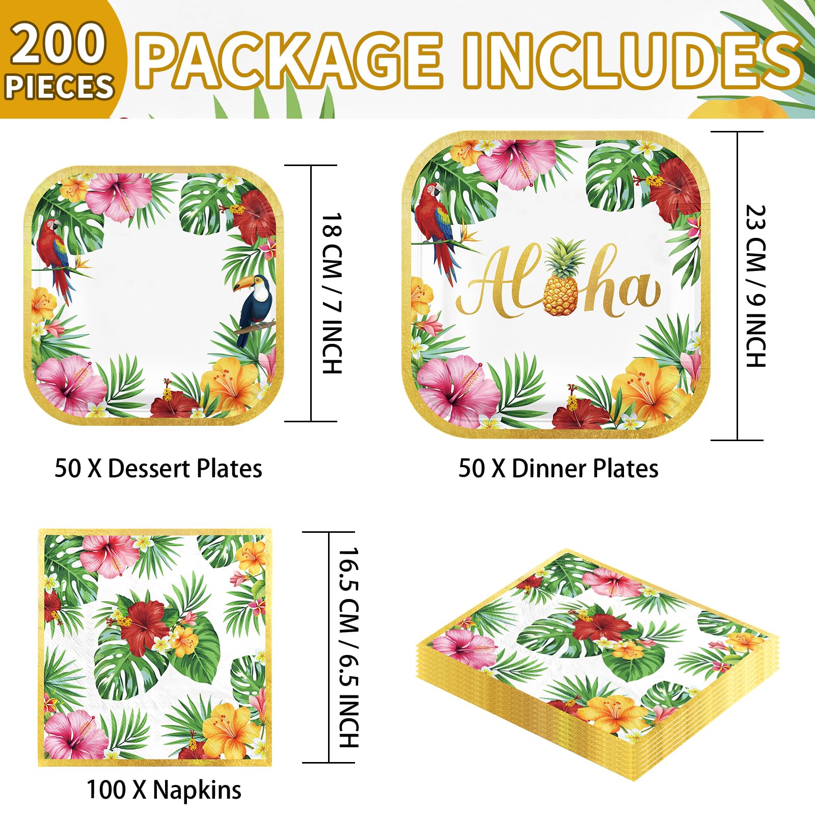 200 Pcs Hawaiian Luau Party Plates and Napkins - Grencian