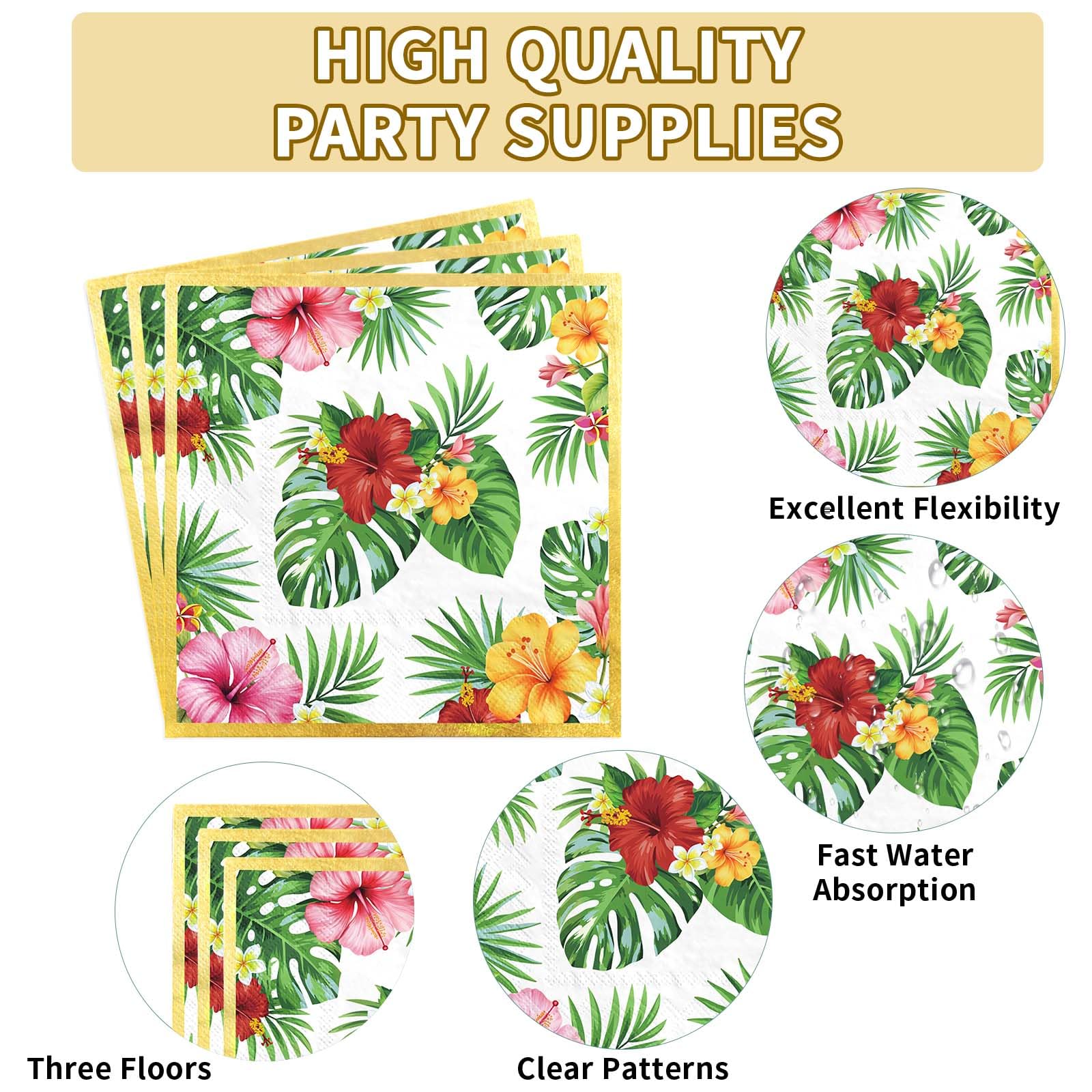 200 Pcs Hawaiian Luau Party Plates and Napkins - Grencian
