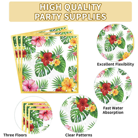 200 Pcs Hawaiian Luau Party Plates and Napkins - Grencian