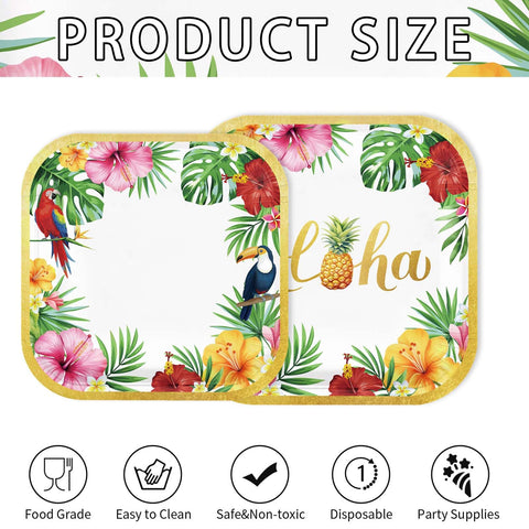 200 Pcs Hawaiian Luau Party Plates and Napkins - Grencian