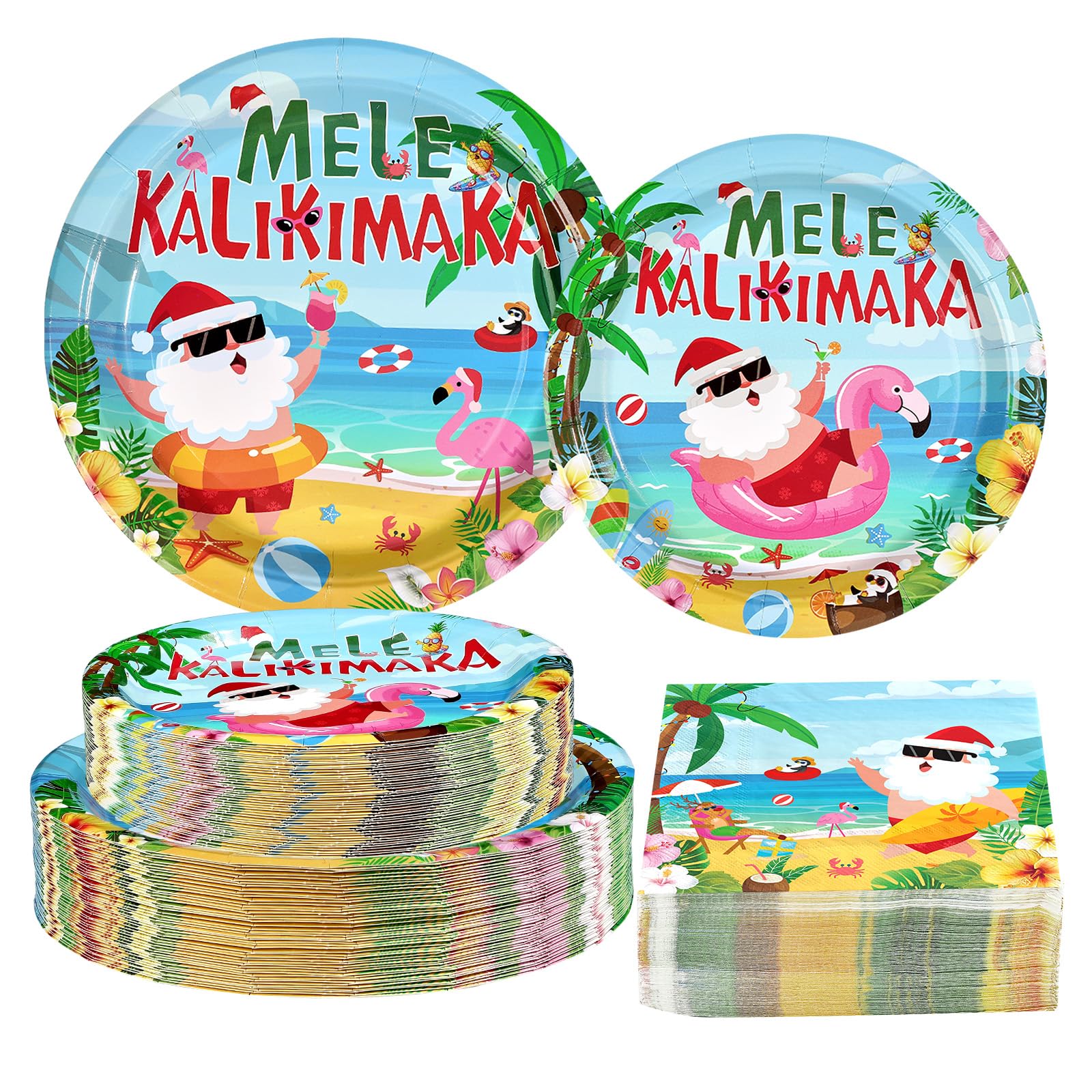 200 Pcs Hawaiian Santa Party Plates and Napkins - Grencian