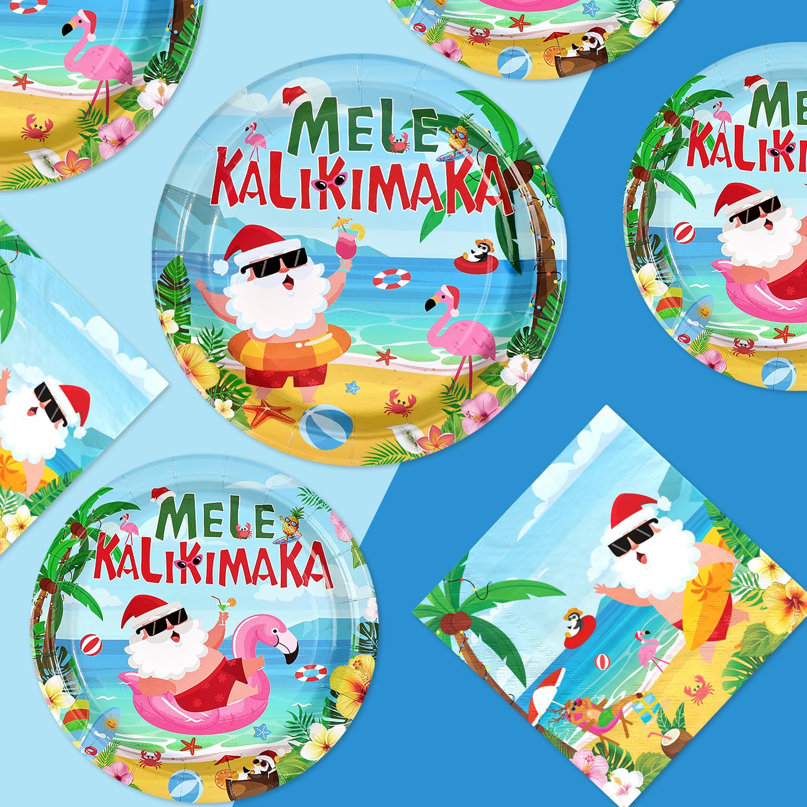 200 Pcs Hawaiian Santa Party Plates and Napkins - Grencian