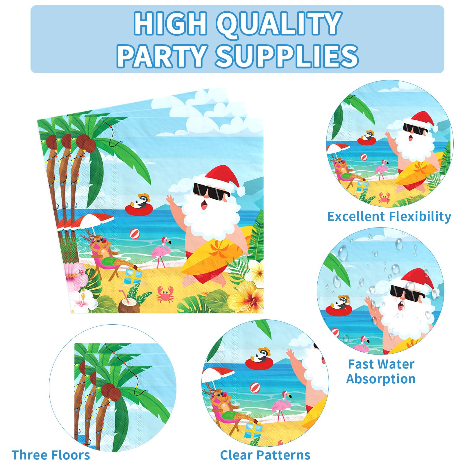 200 Pcs Hawaiian Santa Party Plates and Napkins - Grencian