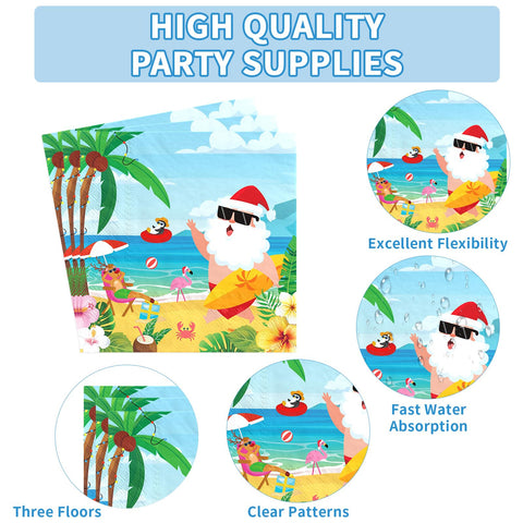 200 Pcs Hawaiian Santa Party Plates and Napkins - Grencian