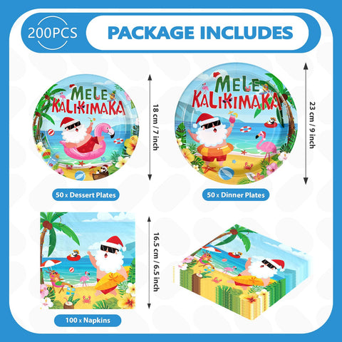 200 Pcs Hawaiian Santa Party Plates and Napkins - Grencian