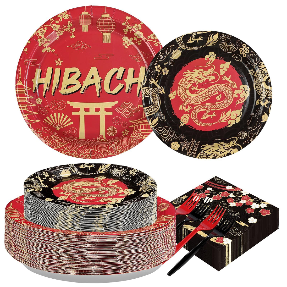 200 Pcs Hibachi Party Plates and Napkins - Grencian