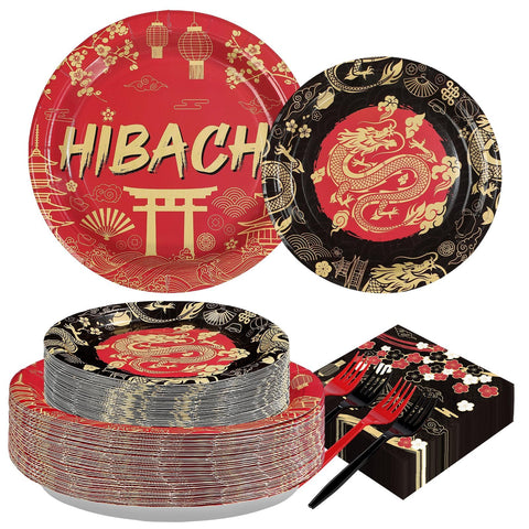 200 Pcs Hibachi Party Plates and Napkins - Grencian