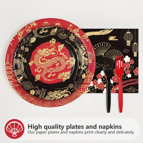 200 Pcs Hibachi Party Plates and Napkins - Grencian
