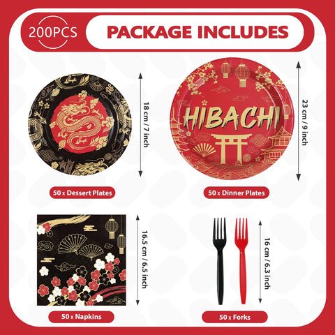 200 Pcs Hibachi Party Plates and Napkins - Grencian