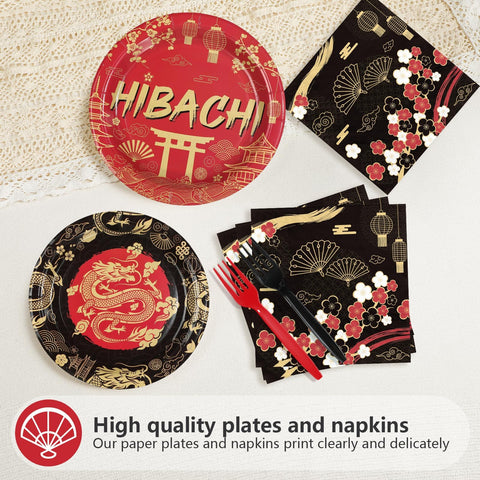 200 Pcs Hibachi Party Plates and Napkins - Grencian