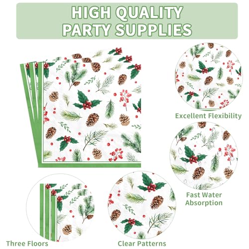 200 Pcs Holly Leaf Pine Cones Party Plates and Napkins - Grencian