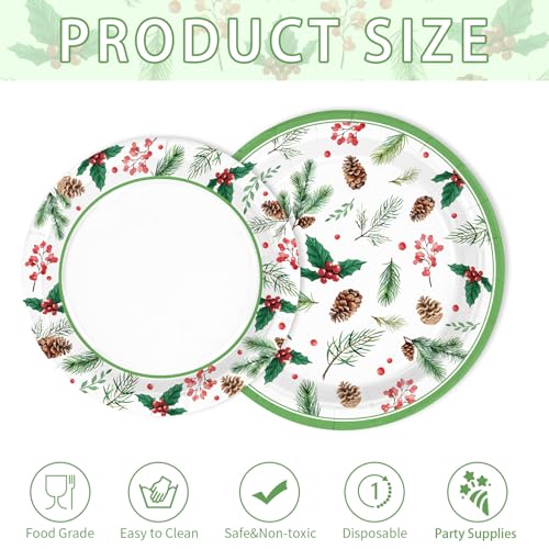 200 Pcs Holly Leaf Pine Cones Party Plates and Napkins - Grencian