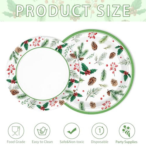 200 Pcs Holly Leaf Pine Cones Party Plates and Napkins - Grencian