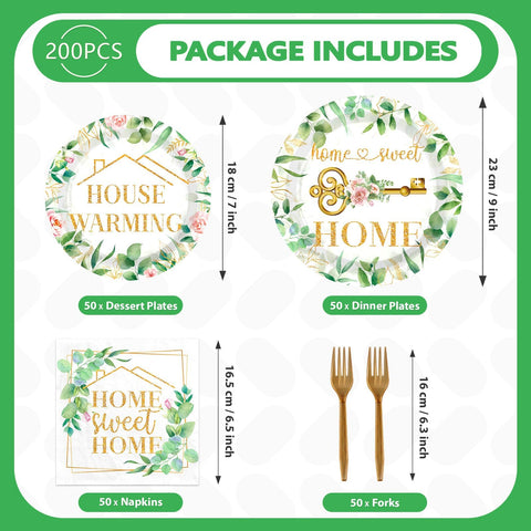 200 Pcs House Warming Party Plates and Napkins - Grencian