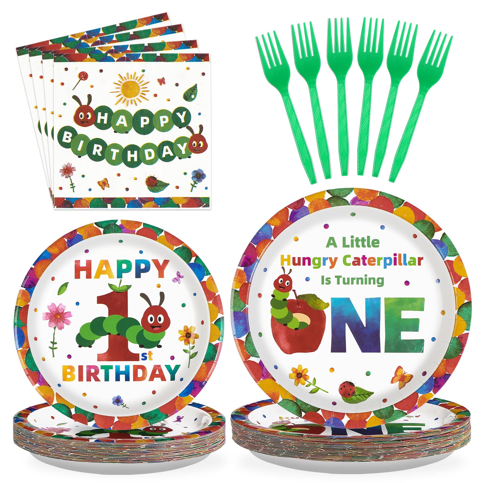 200 Pcs Insect 1st Birthday Party Plates and Napkins - Grencian