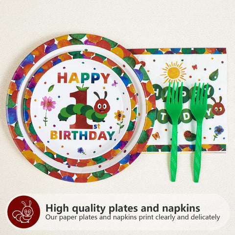 200 Pcs Insect 1st Birthday Party Plates and Napkins - Grencian