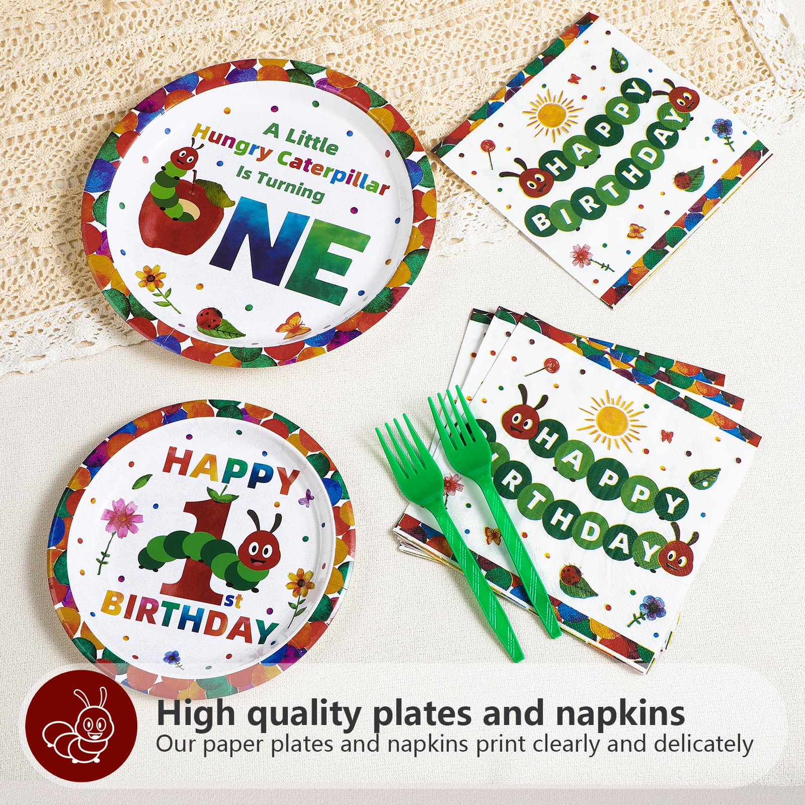 200 Pcs Insect 1st Birthday Party Plates and Napkins - Grencian